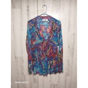 Chicos 100% silk slip blouse Women’s Large Scallop Cuff Hem Semi Sheer